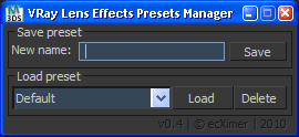 Save settings lens effects for V-Ray
