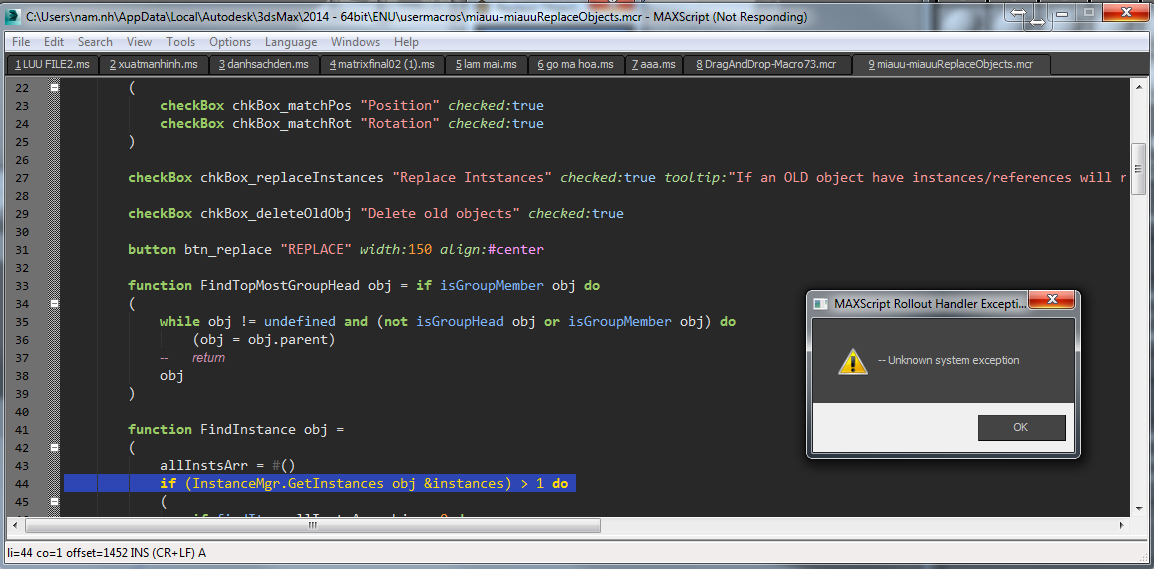 Replace object. MAXSCRIPT dotnet event Handler exception. Scripting with objects. MAXSCRIPT dotnet event Handler exception not Creatable.